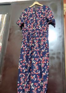 Navy Blue Multi Floral Print Jumpsuit For 38 Bust