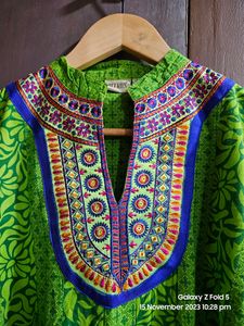 Large Size green Kurta Embroidered Neck Detailin