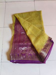 Beautiful Yellow Saree with Purple Border