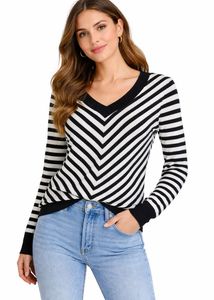 Striped V-Neck Knit Top