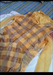 Elegant Yellow Embroidered Gaown Set with koti