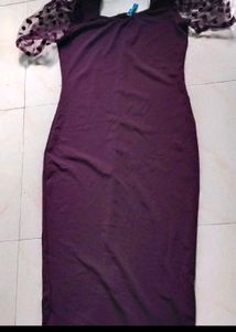 Grey Marled Knit Long Sleeve Dress Purple Combo