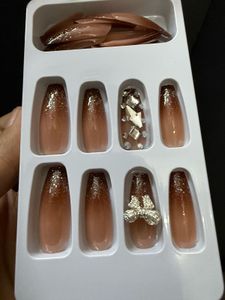 Gradient Press-On Nails with Gems