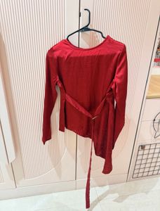 Elegant Red Satin Wrap Top