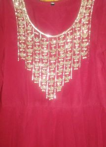 Elegant Red Embroidered Ethnic Gown