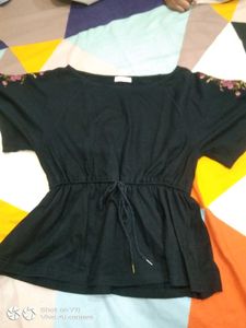 Embroidered Black Tunic Top