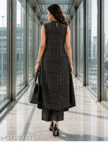 Chic Geometric Print Sleeveless kurta plazzo