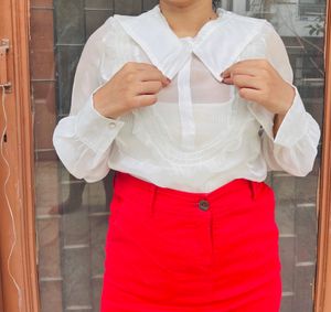 Organza Sheer Stiff Collar Top