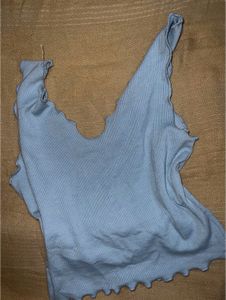 Light Blue Lettuce Trim Tank Top