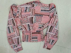 Print Button-Up Blouse