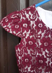 Burgundy &amp; White Party Dress Frock For Girls