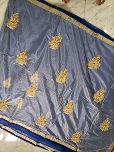 Beautiful Blue Saree With Netted