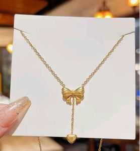 Anti-Tarnish Charming Bow & Heart Pendant Necklace