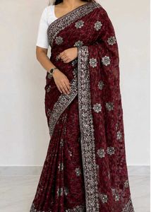 Maroon Saree with Silver Embellishments