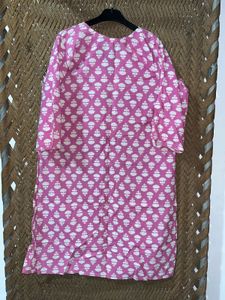 Pink Block Print Cotton Kurta