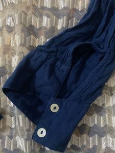 Blue Button-Up Linen Top