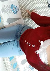 Maroon Lace Trim Henley Top