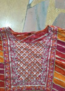 Colorful Striped Kurta with Embellished Neckline