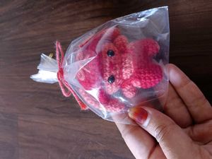 Crochet cute red bow bunny keychain