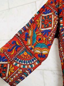 Long Slit Red Printed Tunic Top