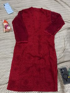 Red Embroidered Kurta