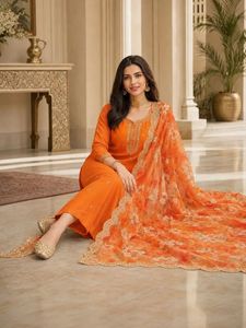 Vibrant Orange Kurta Set with Dupatta