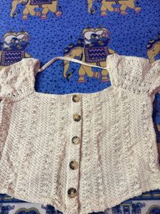 Cream Crochet Button-Up Top