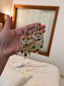 Elegant Green Stone Jhumka Earrings