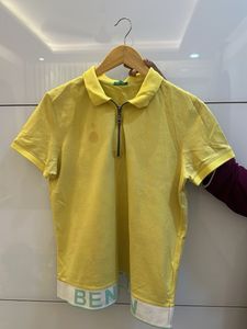 Yellow Zip Neck Polo Top