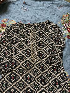 Ethnic Black &amp; White Geometric Print Kurti &amp; Pants
