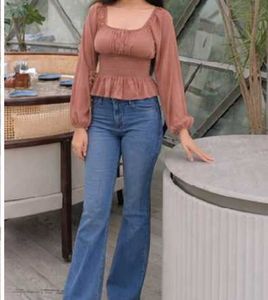 Chic Smocked Peplum Top colour golden brownish