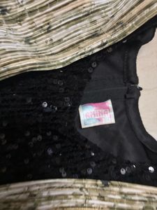 Girls Black Sequin Party Wear Dress with Golden Sh