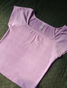Lavender Square Neck Half Sleeve Cotton Blend Ribb