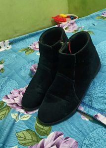Black Suede Ankle Boots with Zip