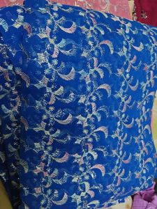 Embroidered Blue Sheer Fabric