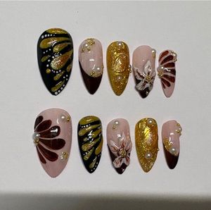 Press On Nails with Pearl & Flower Design