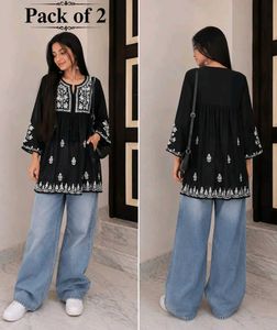 Pack of 2 Black n white Kurta with Embroidery