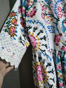 Floral Print Dress with Lace Details