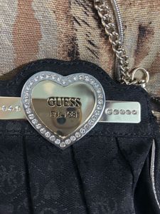 RARE Y2k Guess Black Cluch Bag w Heart Detail