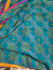 Teal Geometric Print Saree