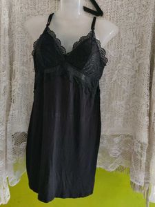 M&S Black Lace Trim Slip Dress