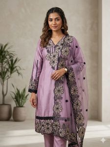 Lavender Embroidered Kurta Set
