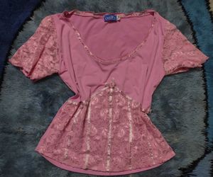 Pink Lace Trimmed Tunic Top