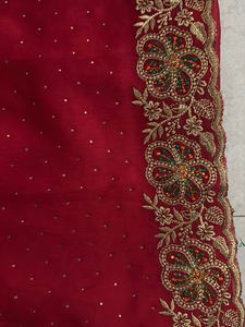 Vibrant Red Saree with Gold Border