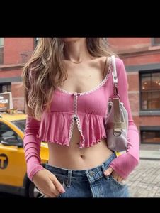 NewMe Pink Long Sleeve Crop Top