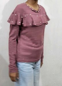 Ruffle Pearl Long Sleeve Top