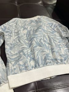 Light Blue Leaf Print Bomber Jacket