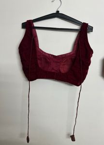 Maroon Velvet V-Neck Blouse padded