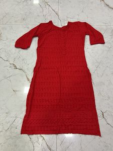 Vibrant Red Chikankari Kurta