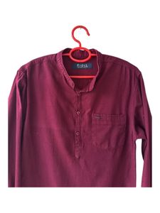 Men's Maroon Mandarin Collar Shirt